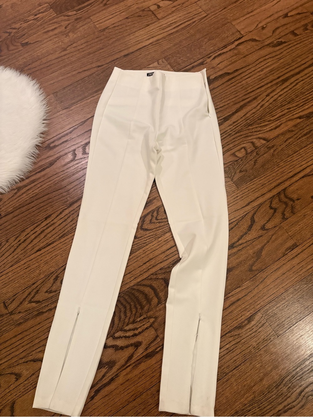 Zara Cream High-Waist Tailored Front-Pleat Pants